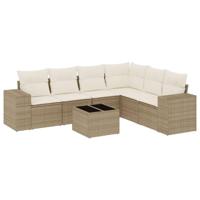 7-delige Loungeset met kussens poly rattan beige - thumbnail