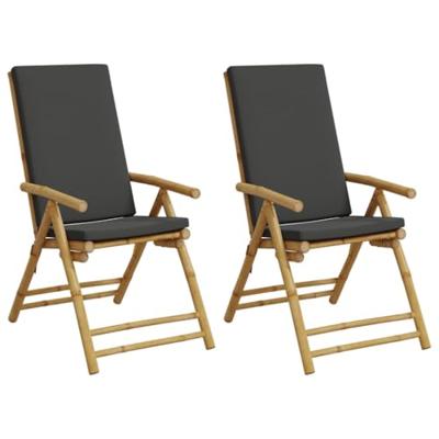 Tuinstoelen 2 st inklapbaar met kussens bamboe
