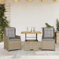 3-delige Bistroset met kussens poly rattan beige - thumbnail