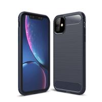 Geborsteld textuur koolstofvezel TPU Case voor iPhone 11 (marineblauw) - thumbnail