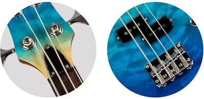 Flight Rock Series Mini Bass Ukulele Transparent Blue solid body elektrische bas-ukelele met deluxe gigbag