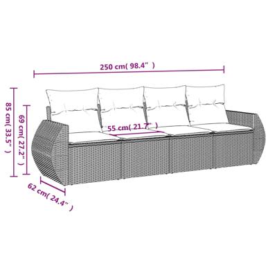 5-delige Loungeset met kussens poly rattan beige - thumbnail