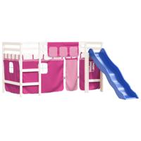 Kinderhoogslaper met gordijnen 80x200 cm grenenhout roze - thumbnail