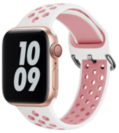 Siliconen sportband met gesp - Wit + Roze - Geschikt voor Apple Watch 44mm / 45mm / 46mm / 49mm