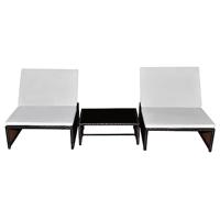 Ligbedden 2 st met tafel poly rattan bruin - thumbnail