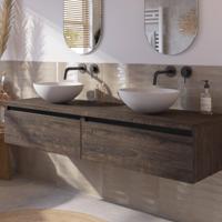 Saqu Gaia voorgemonteerd badmeubel incl. afdekblad met zwarte greeplijst 160cm kasteel bruin - thumbnail