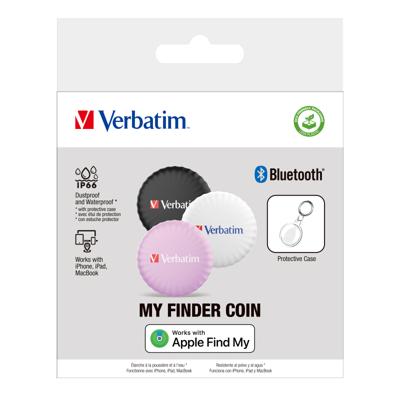 Verbatim My Finder Coin 3-Pack Bluetooth tracker Apple AirTag Zwart, Wit, Pink Verbatim My Finder Coin 3-Pack Bluetooth tracker Apple AirTag Zwart, Wit, Pink