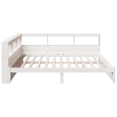 Bed met boekenkast zonder matras grenenhout wit 200x200 cm - thumbnail