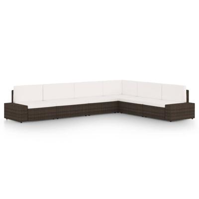 6-delige Loungeset met kussens poly rattan bruin