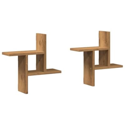 Wandschappen 2 st 38x12x38 cm bewerkt hout artisanaal eiken