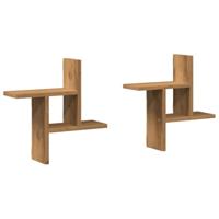 Wandschappen 2 st 38x12x38 cm bewerkt hout artisanaal eiken - thumbnail