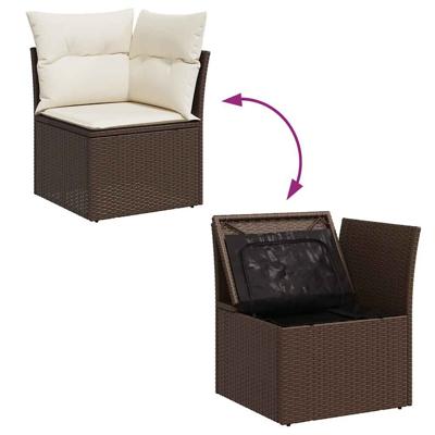 6-delige Loungeset met kussens poly rattan bruin - thumbnail