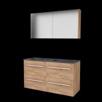 Basic-Line Comfort 46 Badkamermeubelset - 120 x 46 cm - Met Grepen - 4 Lades - Hardstenen Wastafel - Zonder Kraangat - Spiegelkast - Whisky Oak - thumbnail
