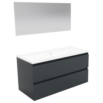 ACTIE BWS Badmeubel | Paris | Antraciet 100 cm | Mat Wit Wastafel | 1 of 2 Kraangaten