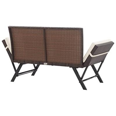 Tuinbank met kussens 176 cm poly rattan bruin