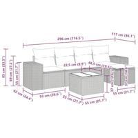 6-delige Loungeset met kussens poly rattan lichtgrijs - thumbnail