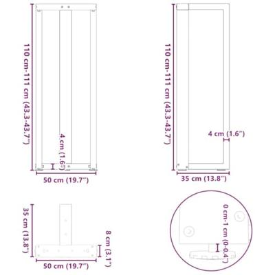 Bartafelpoten 2 st T-vormig 50x35x(110-111) cm staal wit - thumbnail