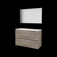 Basic-Line Basic 39 Badkamermeubelset - Ondiep - 100 x 39 cm - Greeploos - 2 Lades - Acryl Wastafel - 1 Kraangat - Spiegel - Scotch Oak - thumbnail