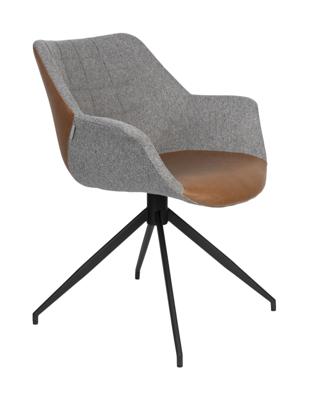 Zuiver Eetkamerstoel 'Doulton' Draaibaar Stof / PU, kleur Grijs / Bruin