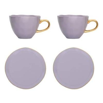 Urban Nature Culture - Good Morning Cup - 2 Cappuccino-/theekoppen en 2 bordjes 17cm Lila