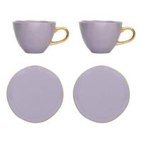 Urban Nature Culture - Good Morning Cup - 2 Cappuccino-/theekoppen en 2 bordjes 17cm Lila - thumbnail