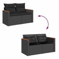 7-delige Loungeset met kussens poly rattan acacia zwart - thumbnail