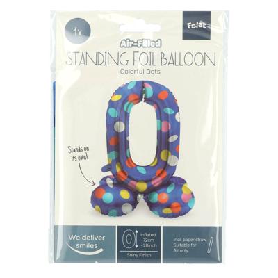 Folat BV Staande folieballon colorful dots cijfer 0 - 72cm Folat BV Staande folieballon colorful dots cijfer 0 - 72cm
