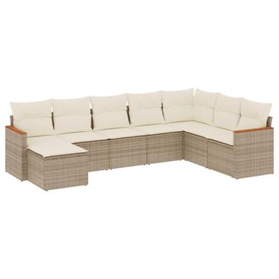 8-delige Loungeset met kussens poly rattan beige
