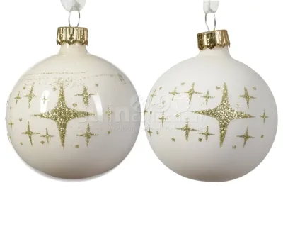 Kerstbal Glas Glitter Ster Ø6cm Wol Wit Assorti 1st