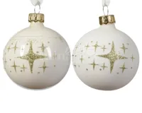Kerstbal Glas Glitter Ster Ø6cm Wol Wit Assorti 1st - thumbnail