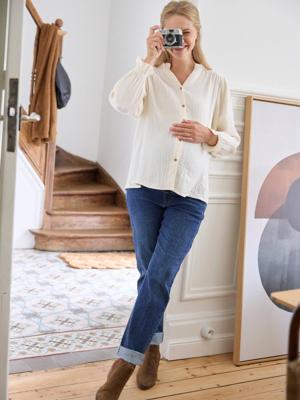 Zwangerschaps- en borstvoedingsblouse van katoengaas ecru