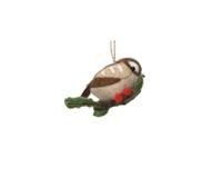 Kersthanger vogel wol 13 cm bruin - thumbnail
