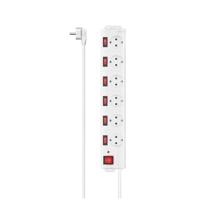 Hama Stekkerdoos, 6-voudig, overspanningsbev., 90 , ind. schakelbaar, 1,4m Kabel Wit - thumbnail