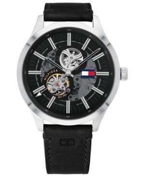 Tommy Hilfiger automatisch Herenhorlogemet zwarte leren band, 44 mm