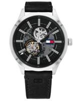 Tommy Hilfiger automatisch Herenhorlogemet zwarte leren band, 44 mm - thumbnail
