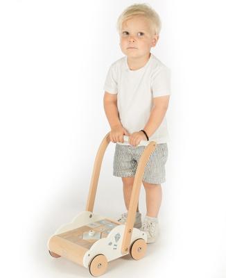 Label Label Wood houten Loopwagen met educatieve blokken blauw