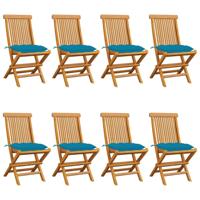 Tuinstoelen 8 st met lichtblauwe kussens massief teakhout - thumbnail