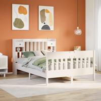 Bedframe zonder matras massief grenenhout wit 140x190 cm - thumbnail