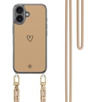 iPhone 16 hoesje met beige koord - Hart bruin - thumbnail