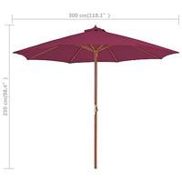 Parasol met houten paal 300 cm bordeauxrood - thumbnail