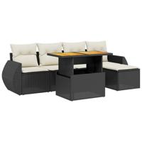 6-delige Loungeset met kussens poly rattan acacia zwart - thumbnail