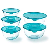 Set van 5 kommen met deksel - PYREX - 1x 0,5L + 2x 1L + 2x 2L - thumbnail