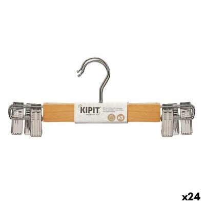 Kleerhangerset Kipit Bruin Zilverkleurig Hout Metaal 28,5 x 2,5 x 11,5 cm 28,5 x 11,5 x 4 cm 28,5 x 11,5 x 6 cm Klemmen (24 Stuk