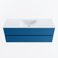 MONDIAZ VICA 130cm badmeubel onderkast Jeans 2 lades. Wastafel CLOUD midden zonder kraangat, kleur Talc. - thumbnail