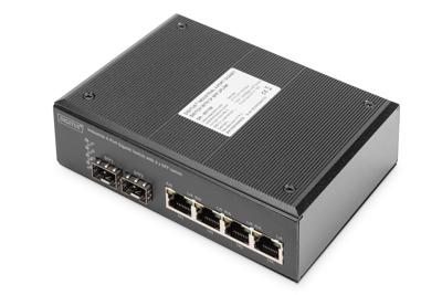 DIGITUS Professional DN-651106 - Switch - 4 x 10/100/1000 + 2 x Gigabit SFP - monteerbaar op DIN-rails, wandbevestiging - gelijkstroom DIGITUS Professional DN-651106 - Switch - 4 x 10/100/1000 + 2 x Gigabit SFP - monteerbaar op DIN-rails, wandbevestiging - gelijkstroom