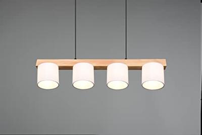 Trio HanglampCameron 4-lichts wit met houtbruin - R30654001