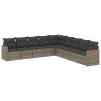 9-delige Loungeset met kussens poly rattan grijs - thumbnail