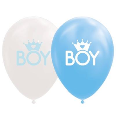 Globos Ballonnen zoon baby blauw/wit 30cm, 8st.
