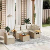 6-delige Loungeset met kussens poly rattan beige - thumbnail