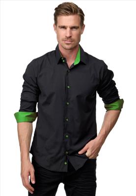 ItalianStyle - Heren Overhemd - Slim Fit Model - Zwart - Groen